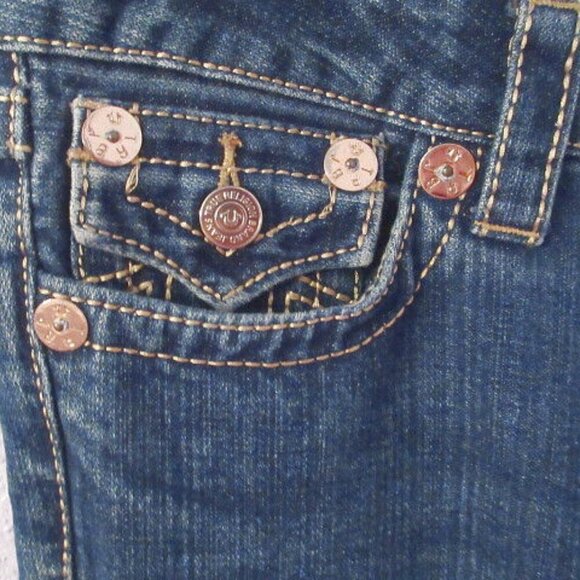 Vtg True Religion Disco Joey Big T Flare Jeans Size 28 Twisted Flap Low Rise USA - Picture 9 of 12